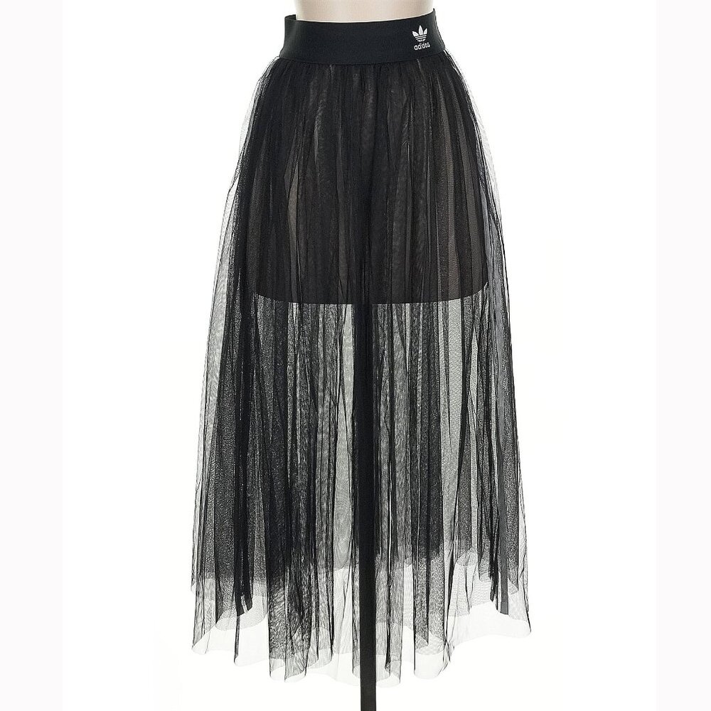 💥HOT ITEM!💥ADIDAS Sleek Pleated Midi Tulle Skirt in Black& White - Picture 8 of 15